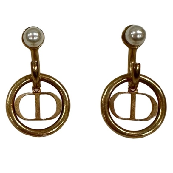 Christian Dior Pearl Stud Dangle CD Signature Earrings - Picture 1 of 5